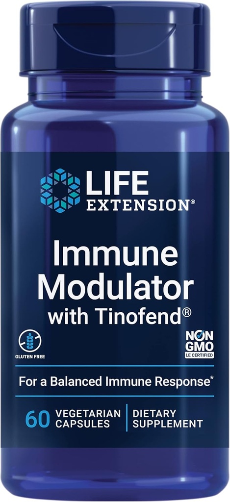 Life Extension Immune Modelator with Tinofend®, Güçlü Immune Health Support, standart Tinospora Plant Extract, Gluten-Free, Non-GMO, Vegetarian, 60 Capsules