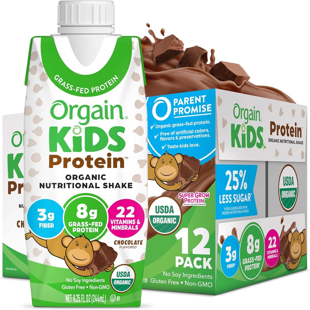 Ya da Geri Organik Çocuklar Protein Beslenme Shake, Çikolata - Protein 8g, 22 Vitamin ve Mineraller, Meyveler ve Sebzeler, Gluten Free, Soy Free, Non-GMO, 8.25 Fl Oz (Brook of 12)