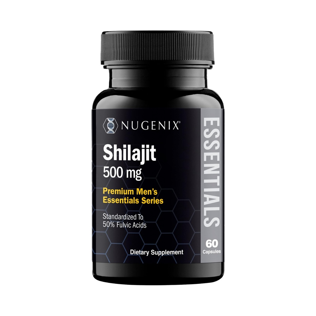 Nugenix Essentials Shilajit Capsals συμπλήρωμα για άνδρες και γυναίκες - 500mg, Τυποποιημένο σε 50% Fulvic Acids, Ιμαλαΐα, 60 κάψουλες