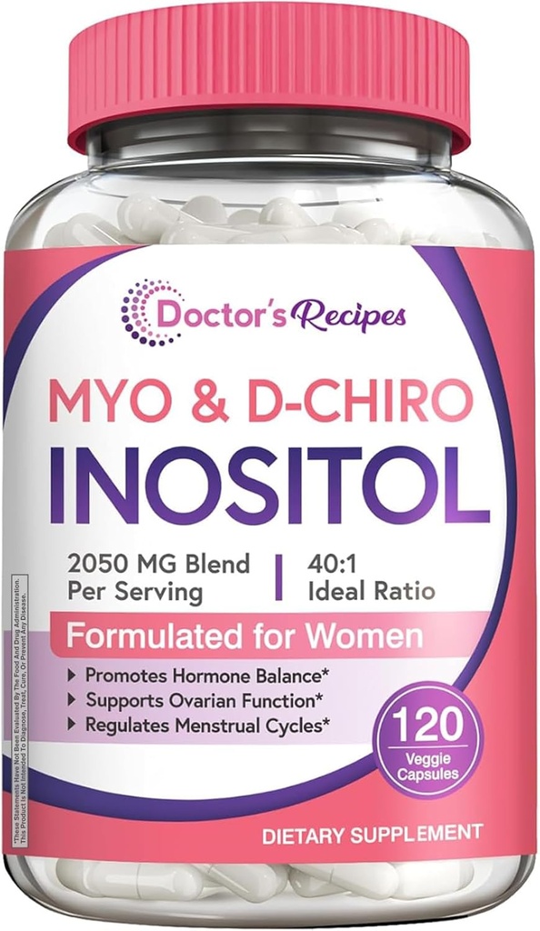 Doktor'un Tarifleri Tamam, Myo-Inositol & D-Chiro Inositol Capsules 2050mg, Ideal 40:1 Mix, Kadınlar için Hormon Dengesi, Ovarian Function & Fertness Desteği, 120 Vegan Caps