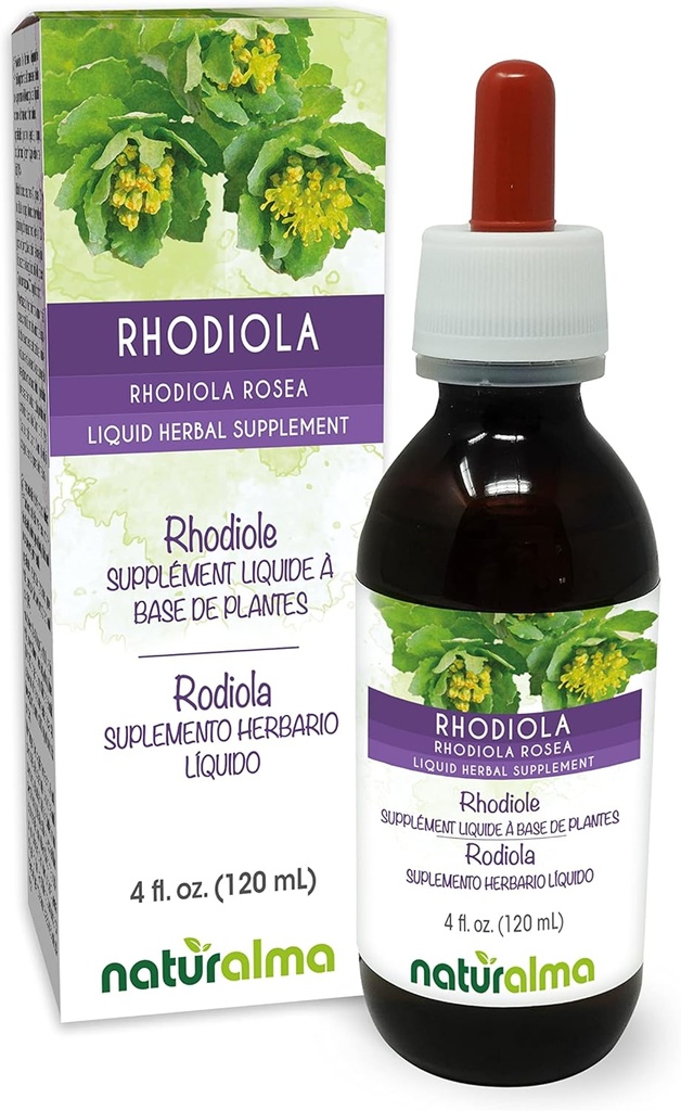 Naturalma Rhodiola rosea (Sedum roseum) Root alkol-Free Tincture - Drops'da 4 fl oz Sıvı Ekstraksiyon - Herbal Supplement - Vegan