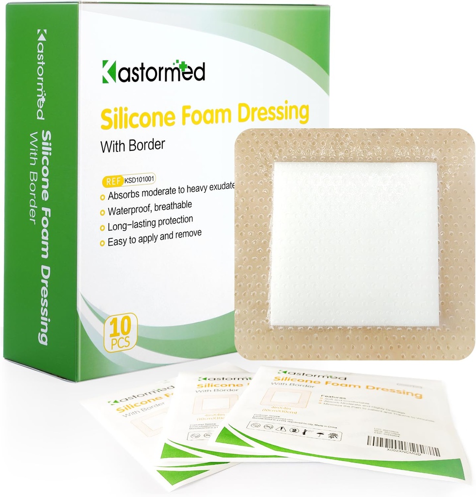 Ka fırtınalı silikon yapıştırıcısı Cent 4'x4' 10 Pack, Yüksek Absorbency Köpük Yarası Yatak Sore, Leg Ulcer, Diabetic Ulcer