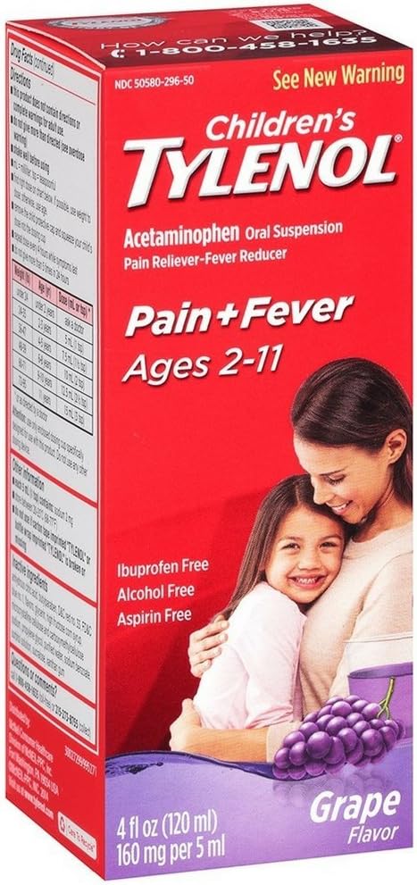 TYLENOL Çocuk Oral Suspension Grape Outlet Flavor 4 oz (Pack of 8)