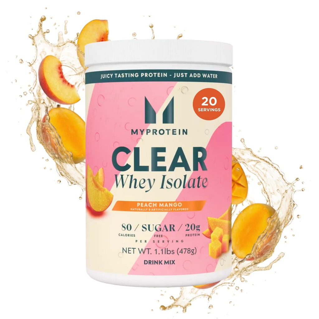 Protein Clear Whey Isolate protein Toz, 1.1 Lb (20 hizmet) Peach Mango, 20g proteini, Doğal Flavored Drink Mix, Daily protein Intake for Superior Performance