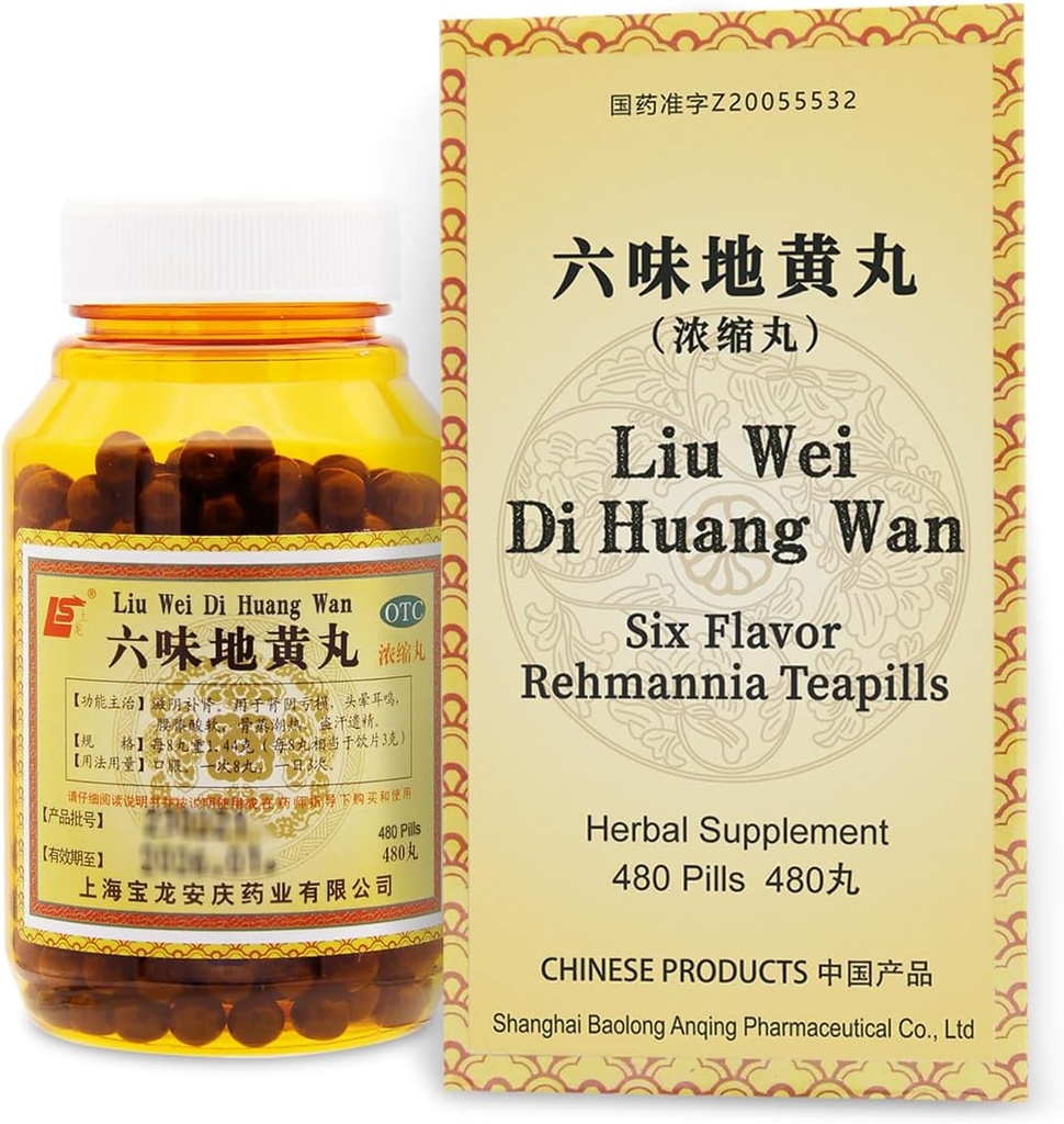 Liu-Wei Di-Huang Wan Herbal Supplement 480 Pills (60 Hizmet) - Genel Sağlık Desteği için Eski Formula - Six Flavor Rehmannia Teapills