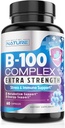 Vitamin B Complex - Όλες οι βιταμίνες B1, B2, B3, B5, B6, B7, B9, B12, Φολικό οξύ, Βιταμίνη C - Super B-100 συμπλήρωμα - ανοσοποιητική, ενέργεια & Μεταβολισμός Υποστήριξη, Vegan, μη ΓΤΟ, Χωρίς γλουτένη, 60 κάψουλες