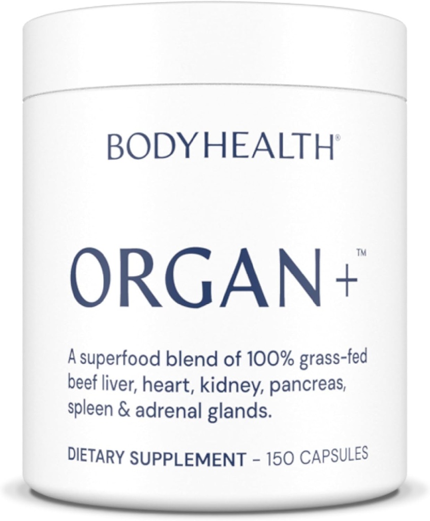 BodyHealth Organ+ Grass-Fed Glandular Organ Complex, Grassfed Beef Organ Supplement, Dessicated Beef Liver, Heart, Kidney, Pancreas, Spleen, Non GMO, Adrenal, Supplement, (150 Capsules)