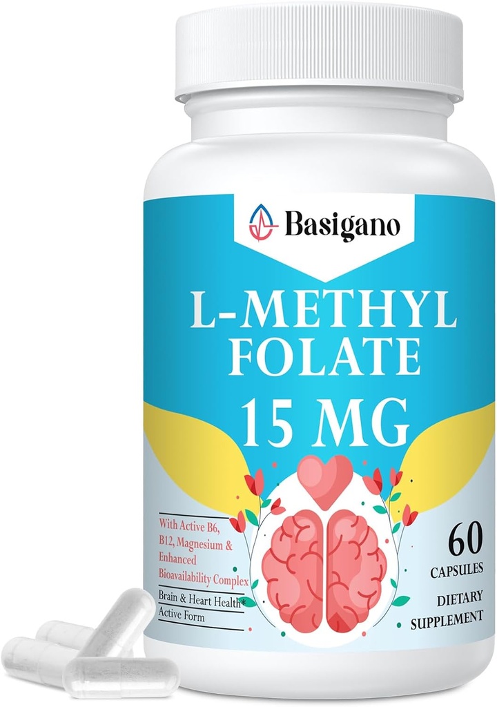 L Torchfolate 15 mg (5-MTHF) - B6 ve B12 ile Aktif Folic Asit - Vegan, Gluten-Free, Dairy-Free (1 Pack)