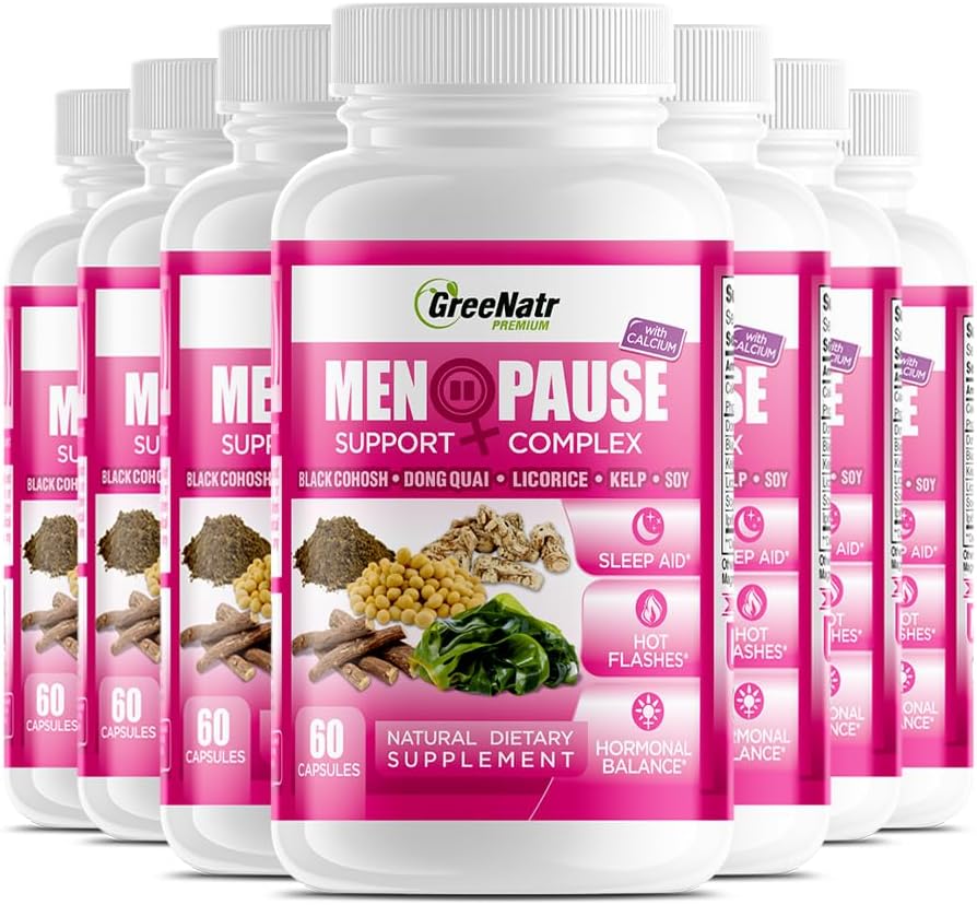 GreeNatr Herbal Menopause Support Complex for Hot Flashes, Night Sweats & Mood Swings Relief. Hesaplamalı Hormon Seviyelerini Keşfedin - Black Cohosh, Dong Quai, Licorice Root & Kelp Leaves (12 Şişe)