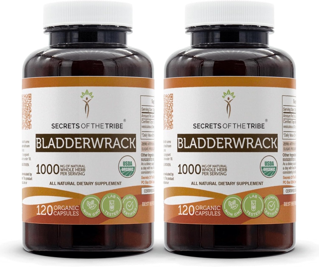 Bladderwrack 120 Capsules(2), 1000 mg, USDA Organik Bladderwrack (Fucus Vesiculosus) kuru Plant (2x120 Capsules)