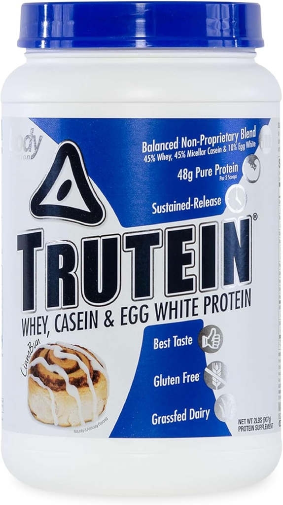 Vücut Beslenme Trutein Yüksek Protein Tozu:% 45 Whey,% 45 Casein,% 10 Egg White Protein Shake Mix, Gluten-Free, Low sodyum, Low Carb Protein Supplement Toz for Men & Women, Cinnabun, 2lb