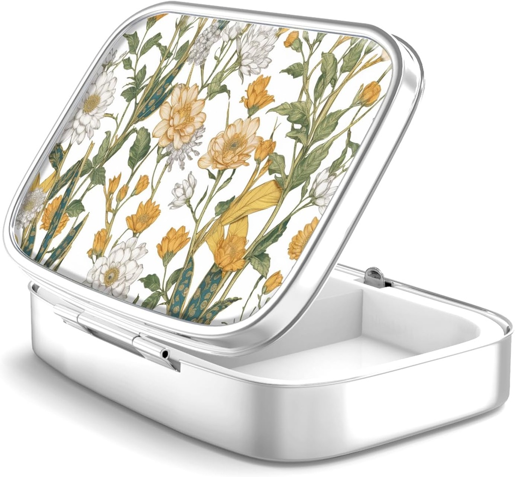 2 Karşılaştırma Pill Box, Pocket veya Handbag için Portatif, Dekoratif Metal Pill Box, Vitamin Organize, Benzersiz Hediye (1 Adet, 39-Flower Pinck)