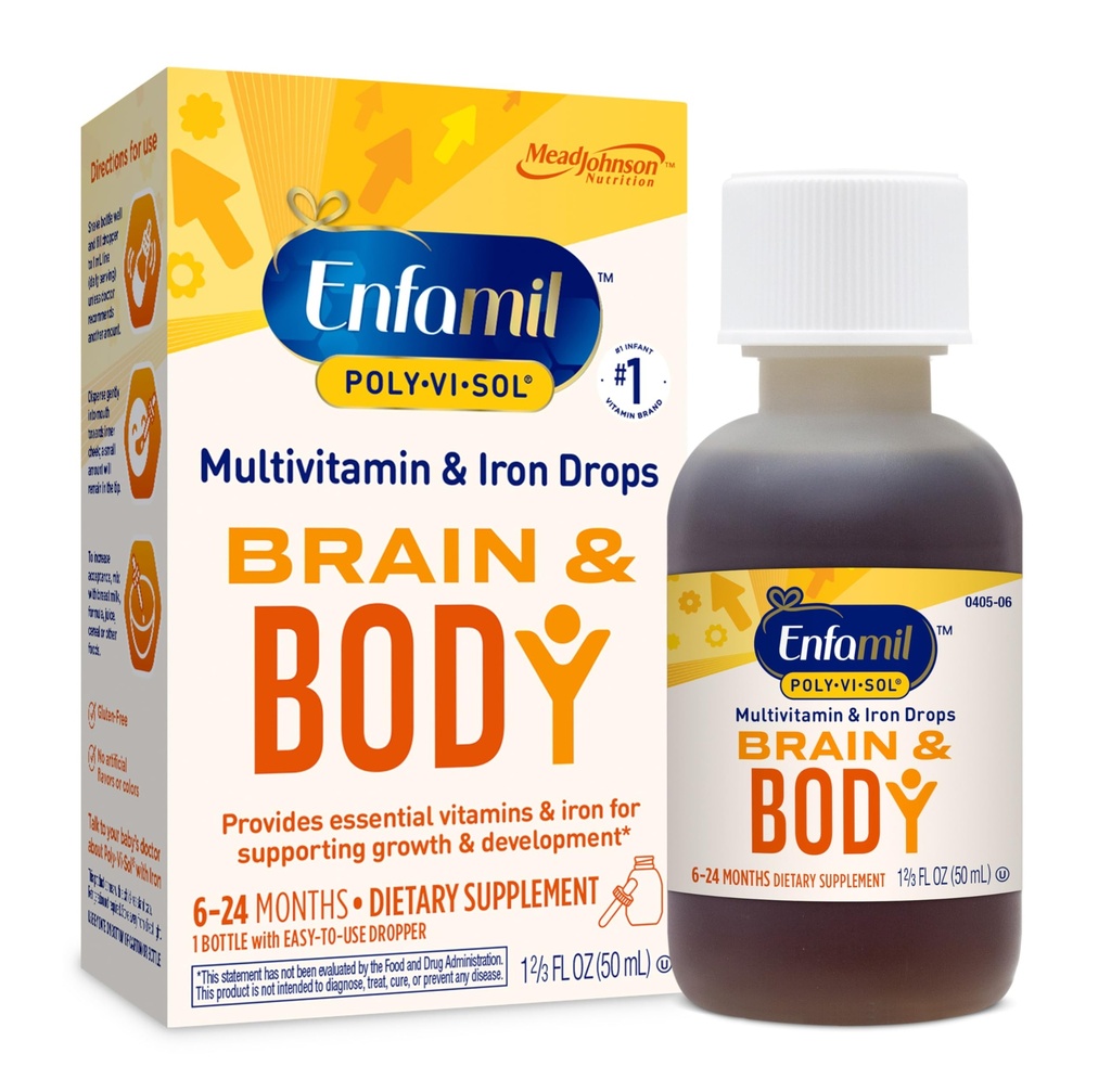 Enfamil Poly-Vi-Sol με υγρές σταγόνες πολυβιταμίνης, υποστηρίζει την ανάπτυξη και την ανάπτυξη*, 50mL μπουκάλι