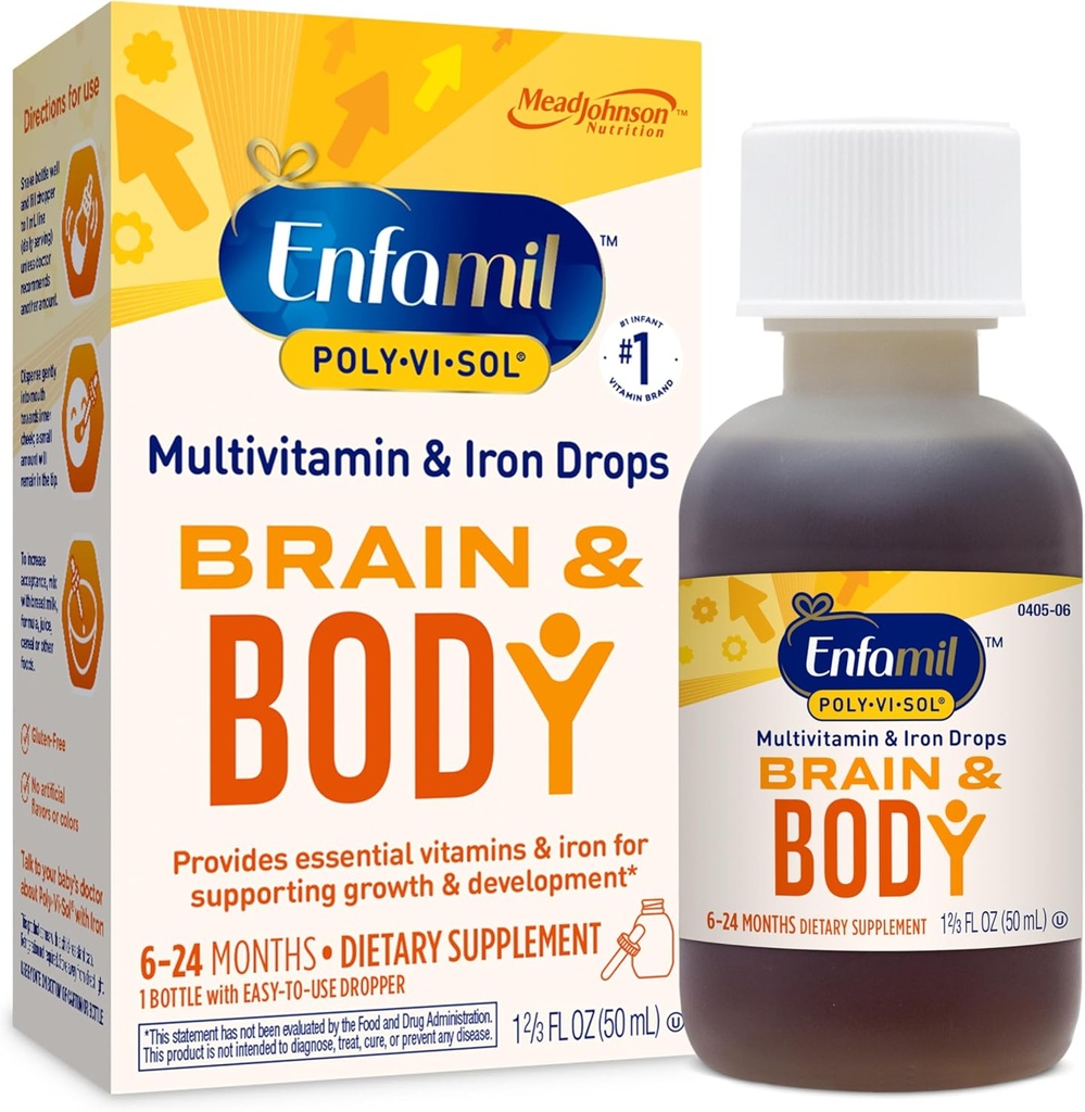 Enfamil Poly-Vi-Sol με υγρές σταγόνες πολυβιταμίνης, υποστηρίζει την ανάπτυξη και την ανάπτυξη*, 50mL μπουκάλι
