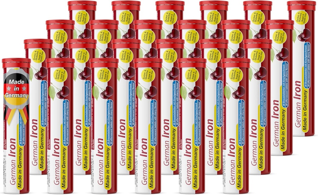 T&D Alman Demir 14 mg - 480 Vegan İçecek Effervescent Tabletler - Cherry Flavor - Almanya'da Made in Germany