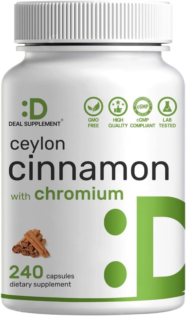 Ceylon Cinnamon, Chromium 1000, 240 Capsules | Active İç Bark Ekstraksiyon, Gerçek Sri Lanka Kaynağı | Doğal Cinnamon Supplements