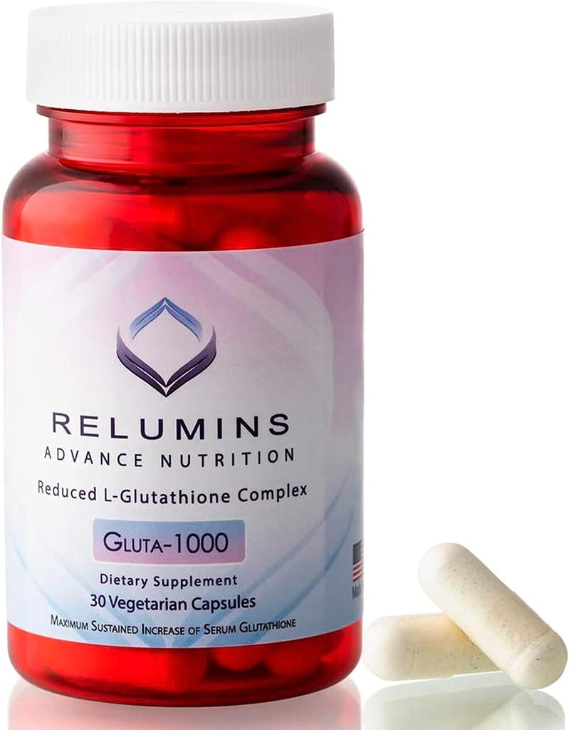 Relumins Advance Nutrition Gluta 1000 - L-Glutathione, Alfa Lipoic Acid & Rose HIPS, Antioksi Support for Skin & Total Wellness, Made in USA - 30 Capsules (15-Day Supply)