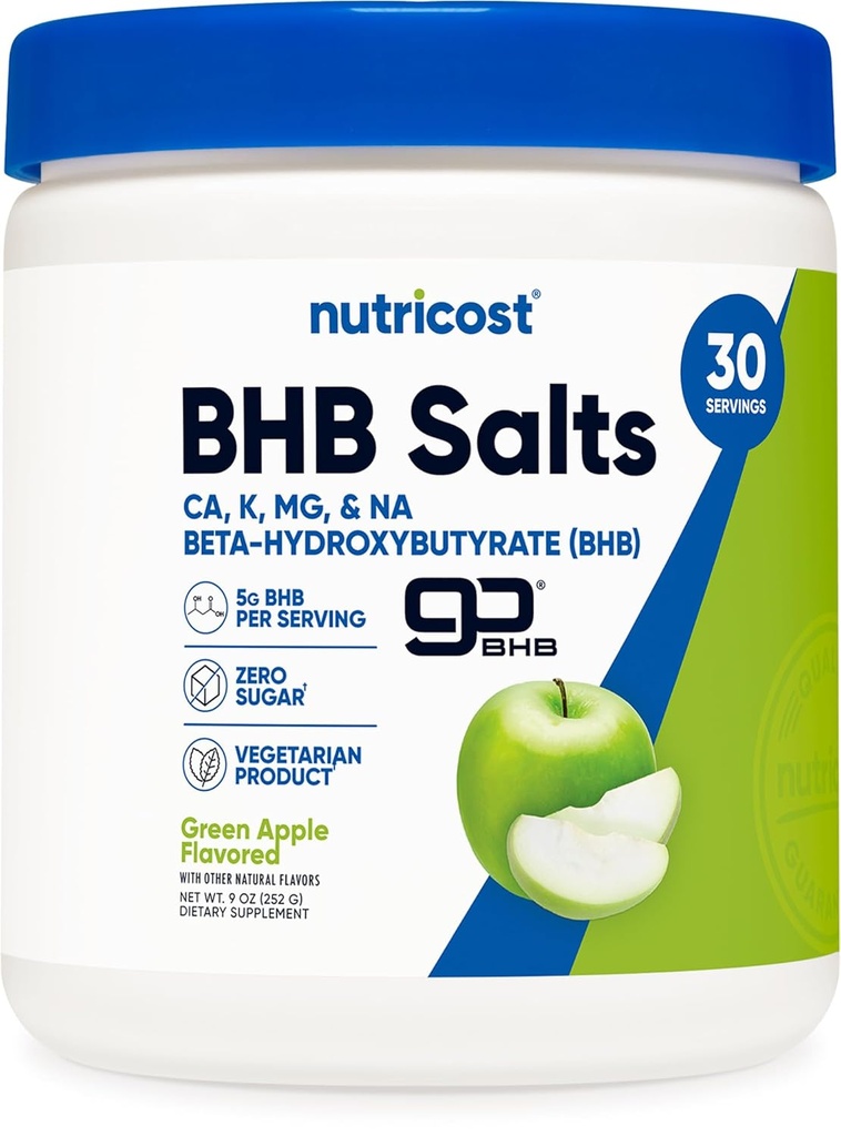 Nutricost BHB Αλάτια Μείγμα ποτών (30 σερβιέτες, Πράσινο Μήλο Γεύση) (5G BHB ανά υπηρεσία) - 0G Σύνολο Σάκχαρα, Χορτοφαγικό Προϊόν