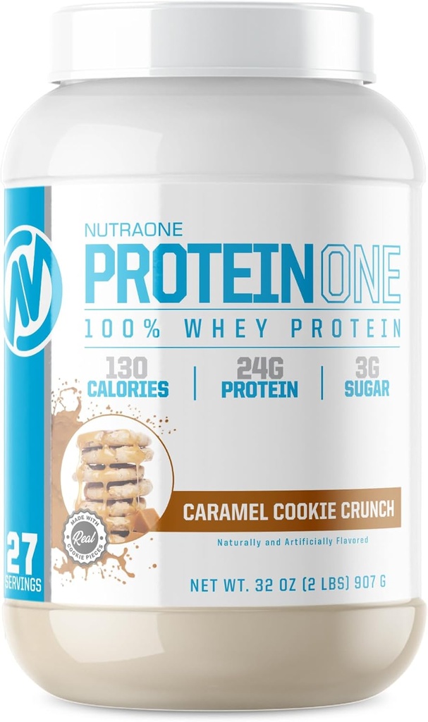 NutraOne ProteinOne Whey Protein Protein Promote Promotion Recovery and Build Muscle with a Protein Shake Powder for Men & Women (Caramel Cookie Crunch, 2 LB)