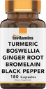 Tnvitamins Turmeric & Boswellia Kompleksi (180 Capsules) Ginger Root, Bromelain, & Black Pepper Extract | Ortak-Ease Formula: Güçlü Ortak Destek Tamam * | ABD'de Üretilen