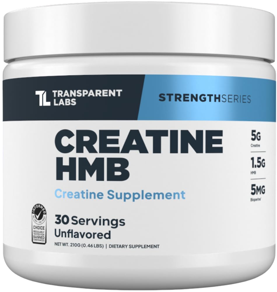 Διαφανή εργαστήρια Creatine HMB - Creatine Monohydrate σκόνη με HMB για την ανάπτυξη των μυών, αυξημένη δύναμη, βελτιωμένη παραγωγή ενέργειας, και βελτιωμένη αθλητική απόδοση - 30 εξυπηρετήσεις, χωρίς γεύση
