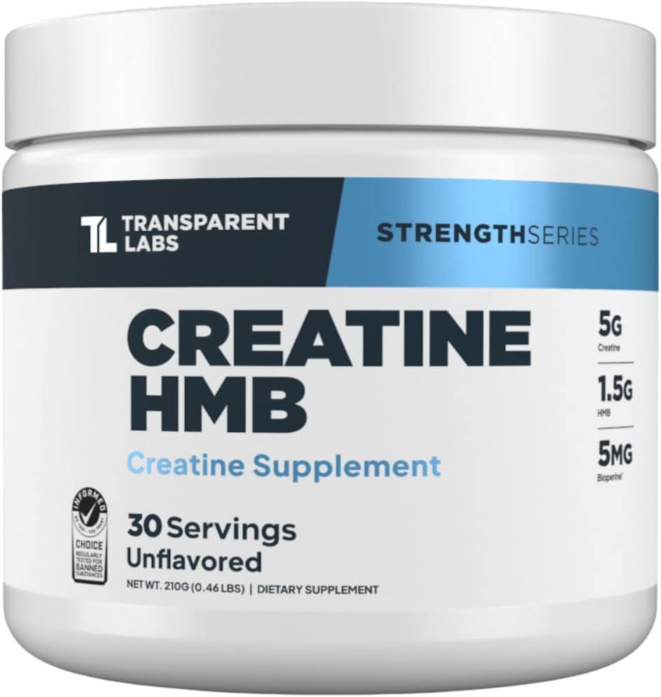 Διαφανή εργαστήρια Creatine HMB - Creatine Monohydrate σκόνη με HMB για την ανάπτυξη των μυών, αυξημένη δύναμη, βελτιωμένη παραγωγή ενέργειας, και βελτιωμένη αθλητική απόδοση - 30 εξυπηρετήσεις, χωρίς γεύση