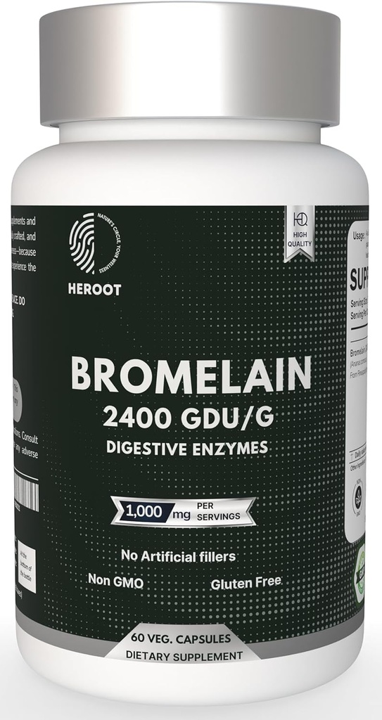 Bromelain 500 mg | 60 Plant-Based Capsules | 2400 GDU Potency | Supports Joint Health & Digestion | No Preservatives or Yapay Katkılar |