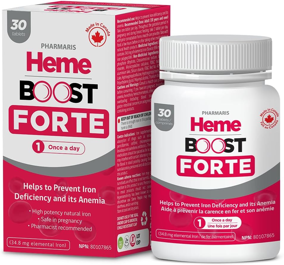 Hemeboost Forte 34.8 mg (696 mg Heme Iron) I 30 Tablet I High Potency Natural Iron Supplement I High Abxia & Gentle on Stomach I Iron Pills for Yetişkinler & Safe for Use in Gebelik