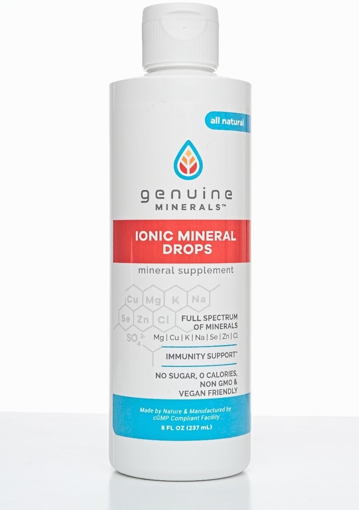 Genuine Minerals Drops - Full Spectrum Minerals (Ionic Magnesium, Chloride, Potassium) - Electrolytes for Hydration 8 fl oz