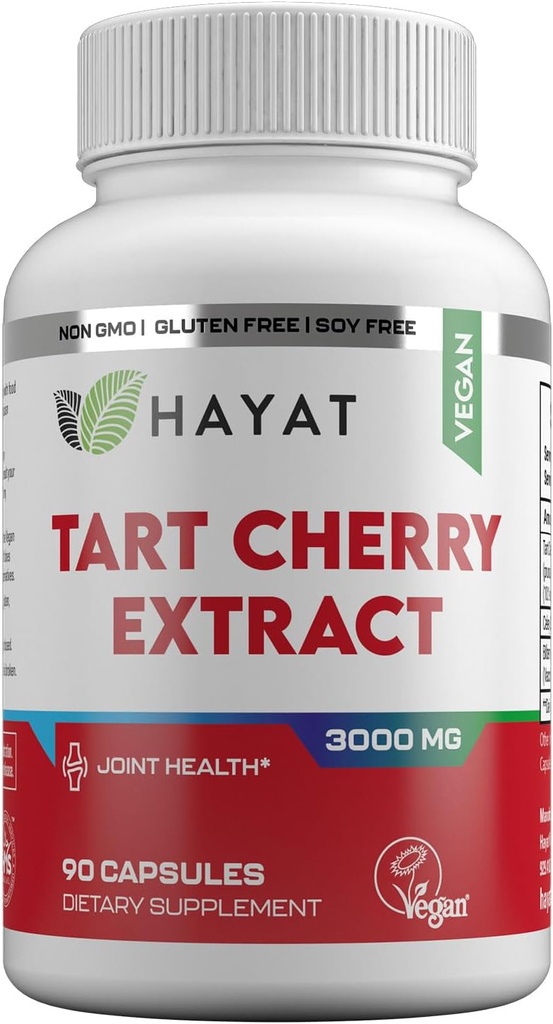 HAYAT Vitaminleri Vegan Doğal Tart Cherry Ekstraksiyon 3000 MG, 3 Ay Supply, Potent 10:1 Ekstraksiyon, Tüm Doğal, Sertifikalı Halal, 90 Capsules,