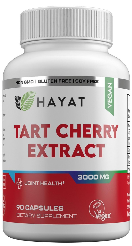 HAYAT Vitaminleri Vegan Doğal Tart Cherry Ekstraksiyon 3000 MG, 3 Ay Supply, Potent 10:1 Ekstraksiyon, Tüm Doğal, Sertifikalı Halal, 90 Capsules,