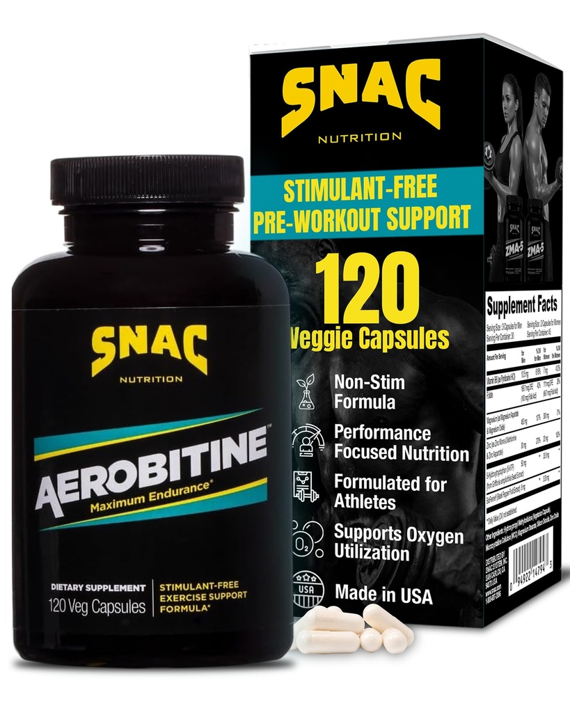 SNAC Aerobitine - Stimulant Free Pre-Workout Supplement for maximum Endurance. Nitrik Çimento ATM, Kan Akışını Geliştir, Fatigue & Termogenic Faydaları azaltır. 120 Veggie Capsules
