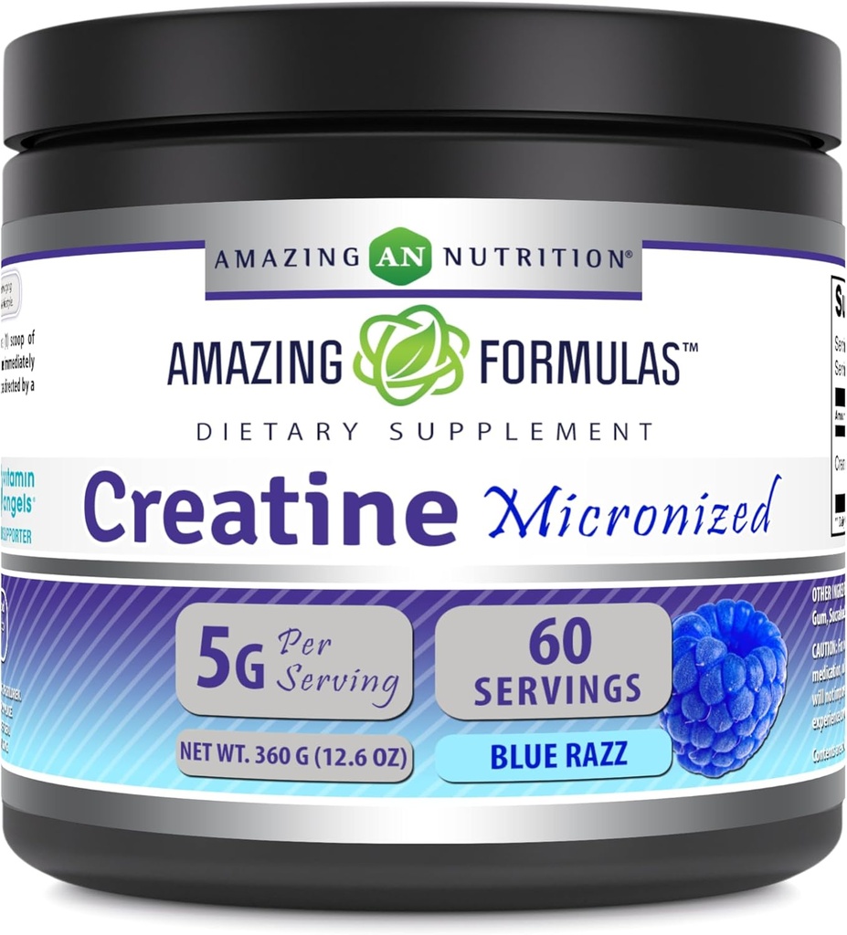 Amazing Formulas Micronized Tinatine Monohidrat Toz Supplement | 5000 mg EN | Ideal Pre & Post Workout Supplement | Made in USA (12.6 Oz | Blue Rasbperry, Blue Raspberry)