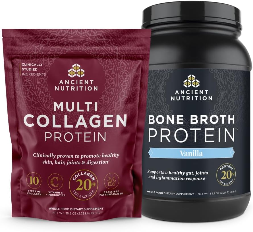 Eski Beslenme Multi Collagen Protein Toz, Unflavored, 100 Hizmet + Bone Broth protein Toz, Vanilla, 40 Hizmet