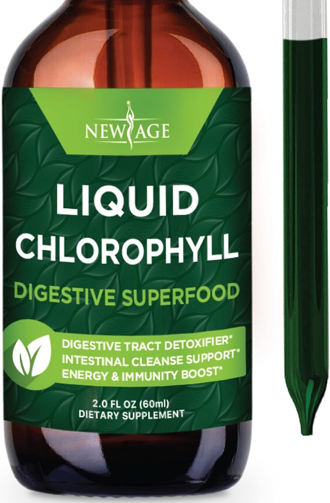 NEW AGE Chlorophyl Liquid Drops - Φυσικό συμπύκνωμα – Ενεργειακός ενισχυτής, υποστήριξη πέψης και ανοσοποιητικού συστήματος, εσωτερικό αποσμητικό, λειτουργία ήπατος - (2 fl Oz (πακέτο του 1))