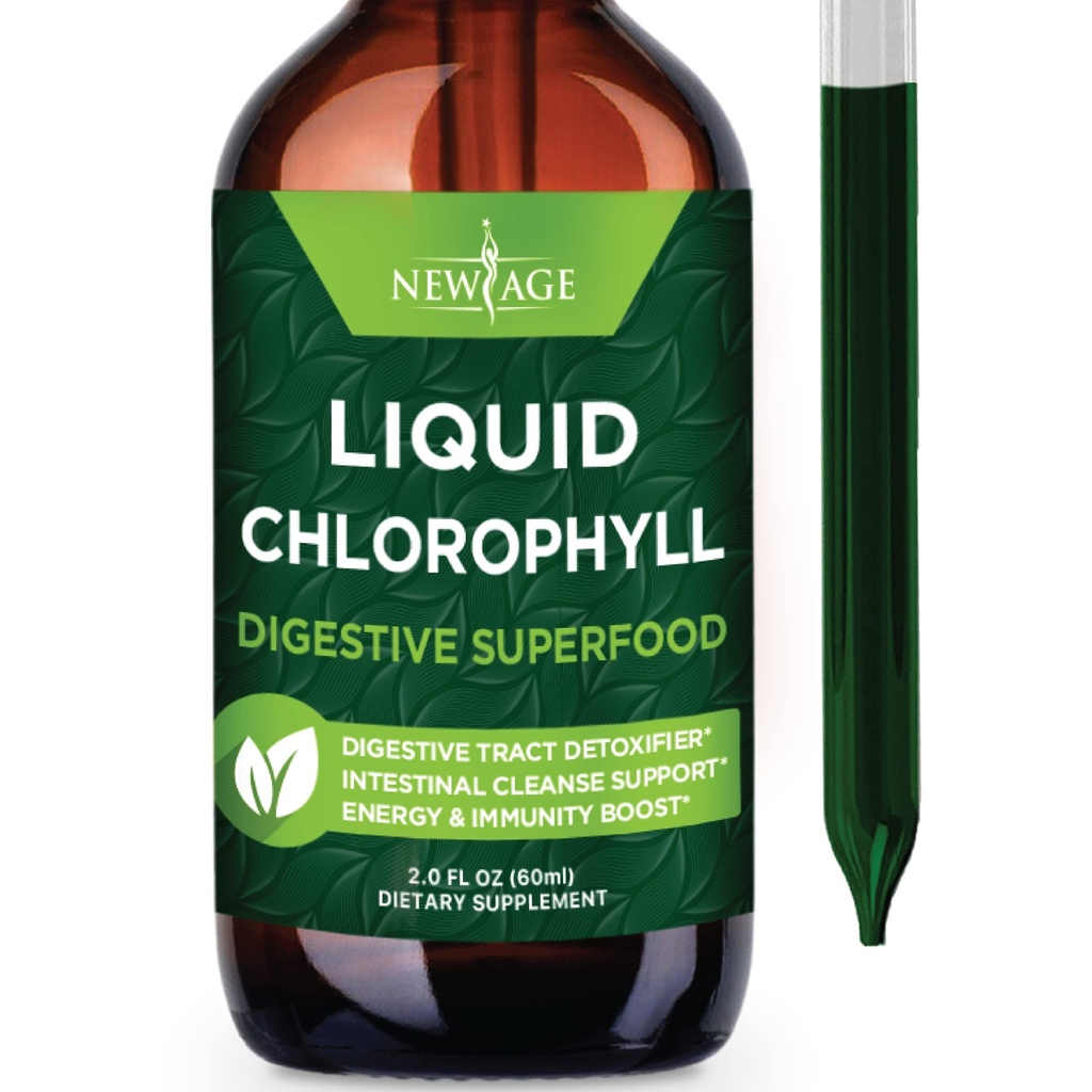 YENİ AGE Chlorophyll Liquid Drops - Doğal Yoğun - Enerji Uyarısı, Digestion ve Immune System Supports, Internal Deodorant, Liver Function - (2 Fl Oz (kısamı 1))