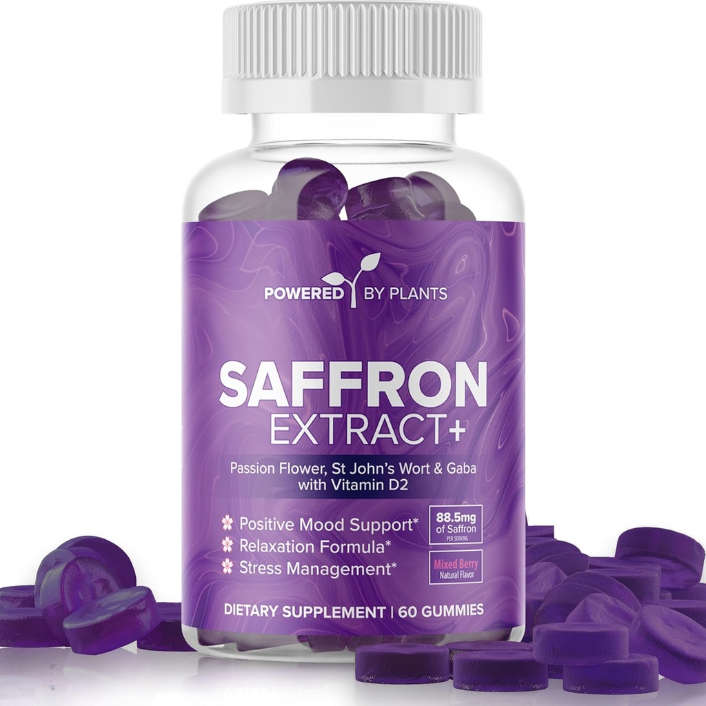 Saffron Extract Gummies with Passionflower & Vitamin D2 - Συμπληρώματα Saffron για Υποστήριξη Mood, Digetion, & Energy 60 Εξυπηρετήσεις