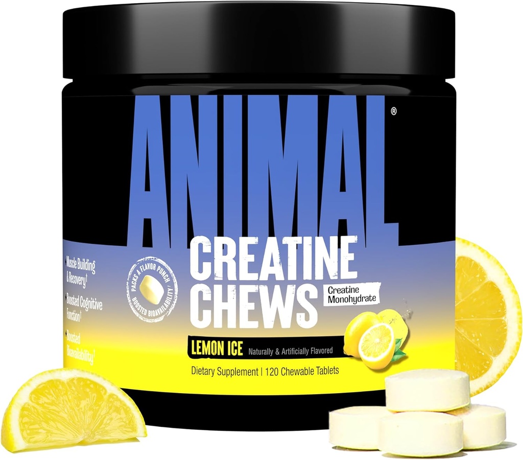 Hayvan Kretine Chews Tabletleri - AstraGin ile Aborpsiyonunu Geliştirmek için Kreat Edilen Altın Monohidratı Geliştirin, Deniz Salt Eklenen Pumps, Delicious and Convenient Chewable Tabletler - Lemon Ice