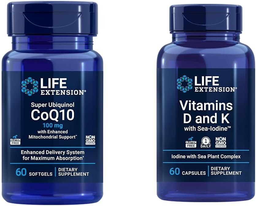 Επέκταση ζωής Super Ubiquinol CoQ10 με ενισχυμένη μιτοχονδριακή υποστήριξη & βιταμίνες D και K με θαλασσινό ιώδιο, βιταμίνη D3