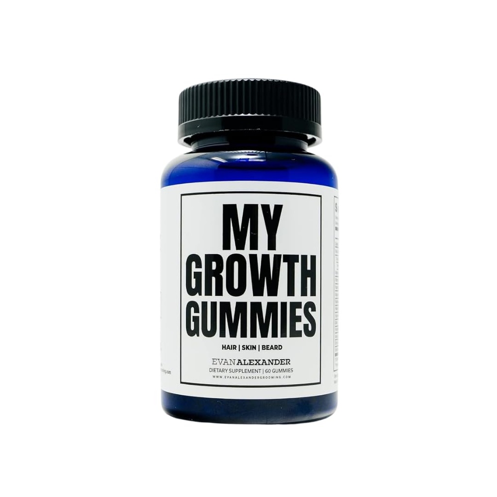 Evan Alexander Grooming My growth Gummies | Sağlıklı Saç ve Ayılı Büyüme Desteği | Güçlü Saç Folikles & Better Skin | Strawberry & Coconut Flavor | Vitamins C, D3, B6, B12 & Biotin | 60 Gummies