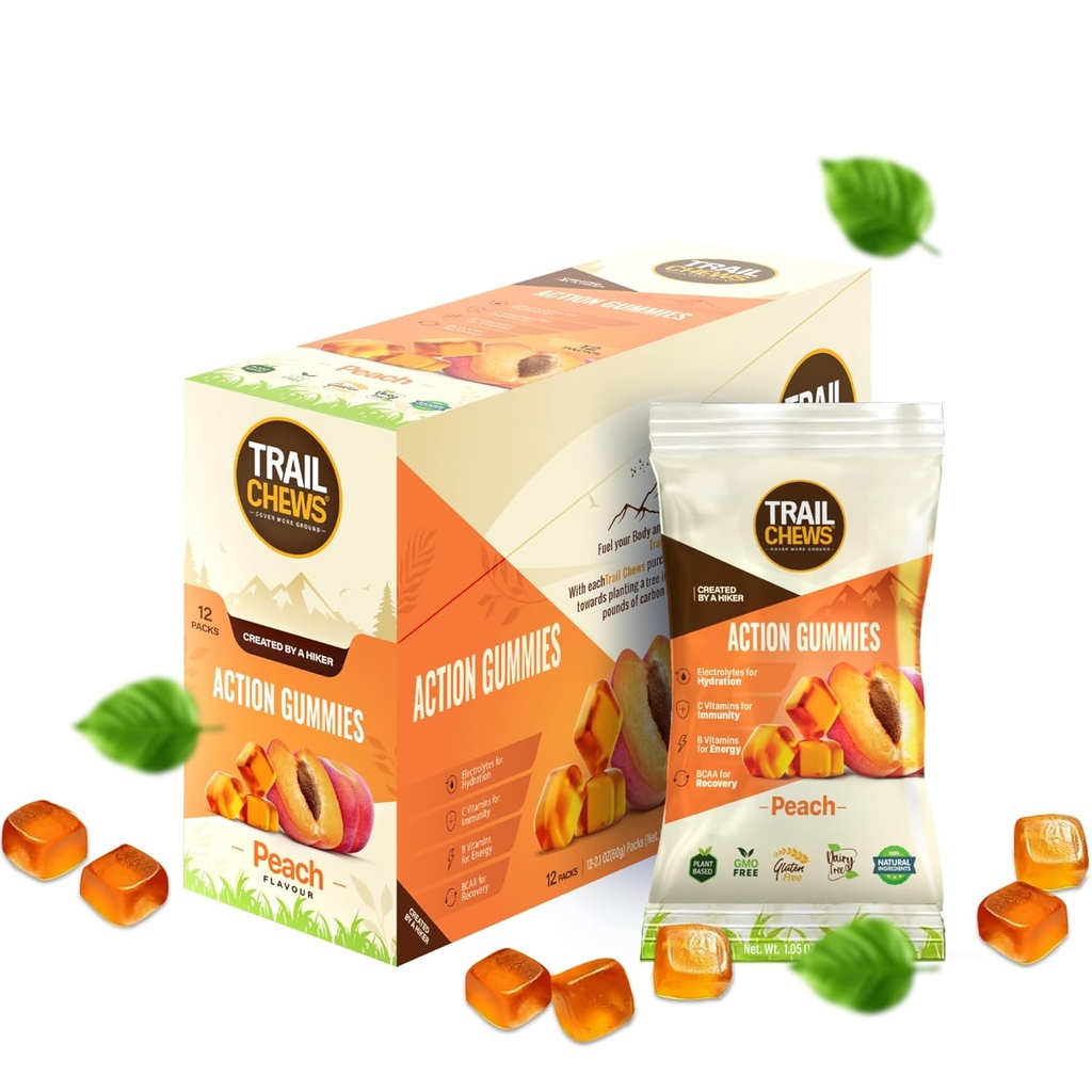 – Peach Flavor – 4-in-1 Energy Gummies for Energy, Hydration, Immunity, Recovery. Endurance ve Performansı. Plant-Based & Gluten-Free. 12 Çanta, her biri 10 Gummies.
