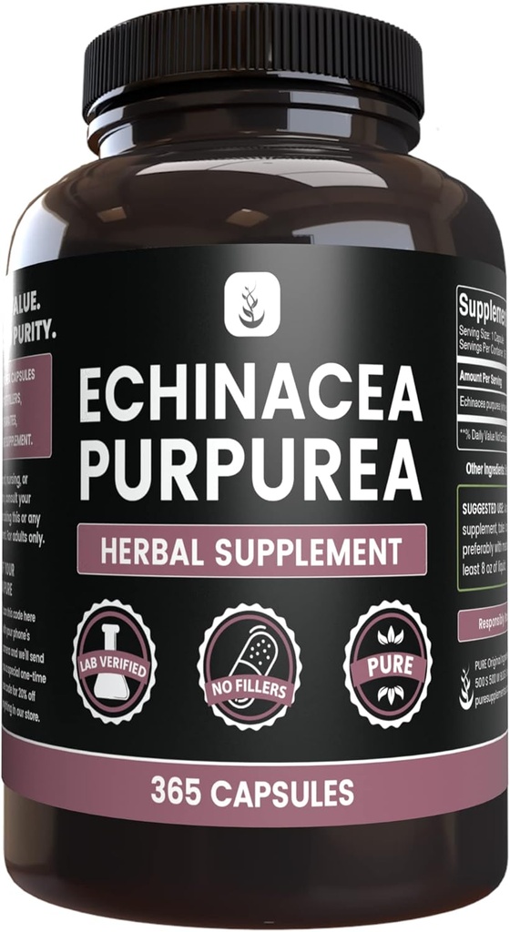 PURE ORIGINAL INGREDIENTS Echinacea Purpurea (365 Capsules) Hiçbir Magnezyum Or Rice Fillers, Always Pure, Lab