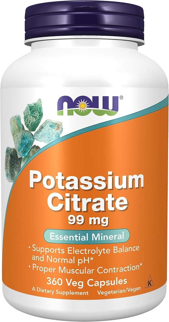 Şimdi Gıdalar, Potasyum 99 mg, Elektrolyte Balance ve Normal pH*, Essential Mineral, 360 Veg Capsules