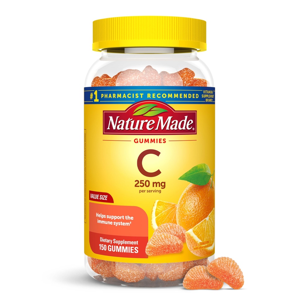 Nature Made Vitamin C 250 mg ανά μερίδα, Συμπλήρωμα Διατροφής για την Ανοσολογική Υποστήριξη, 150 Gummies, 75 Day Supply