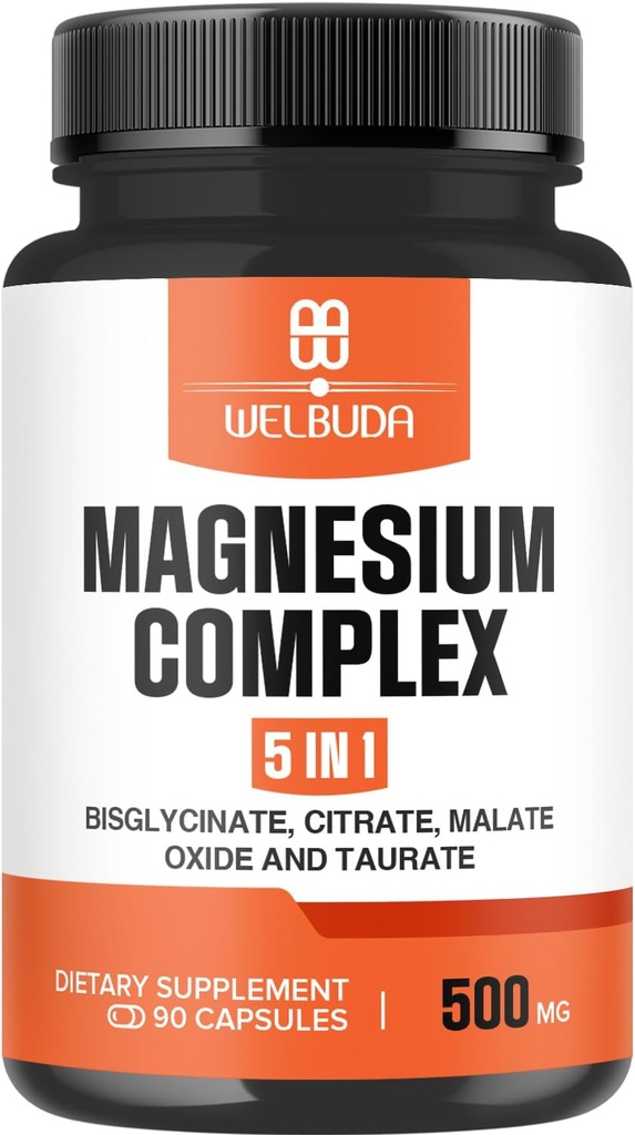 5in1 Magnezyum Kompleksi% 20 Purified - Magnezyum Bisglycinate, Citrate & More for Muscle, Relaxation Mood, Bone Health & More - 90 Capsules