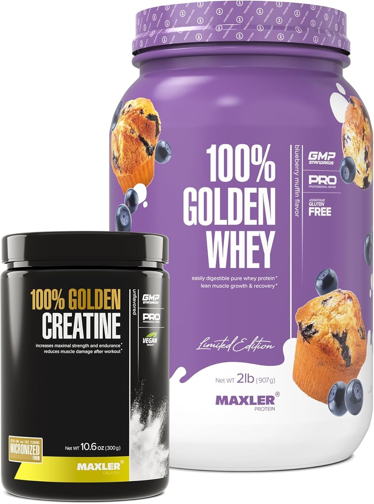 Maxler 100% Golden Whey (Blueberry Muffin 2 lb) ve %100 Kreatin (Unflavored 10.6 oz)
