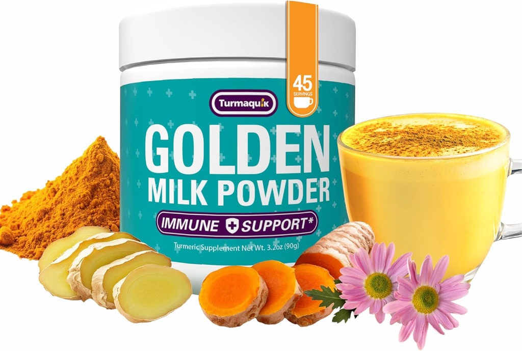 Turmaquik 3.2 Ουγγιά οργανικό χρυσό γάλα Turmeric σκόνη – ανοσοποιητική υποστήριξη Superfood ανάμειξη με τζίντζερ, μαύρο πιπέρι, κουρκουμίνη, κανέλα, κάρδαμο, βιταμίνες C, D, B6, B12, και ψευδάργυρος