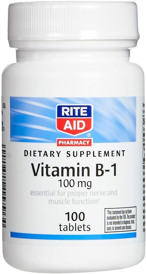 Rite Aid Vitamin B-1 (Thiamine), 100 mg - 100 Tablet | Proper Nerve ve Muscle Function | Nerve & Muscle Support | B1 | B1 | Thiamine B1 Supplement | Thiamin B1 |