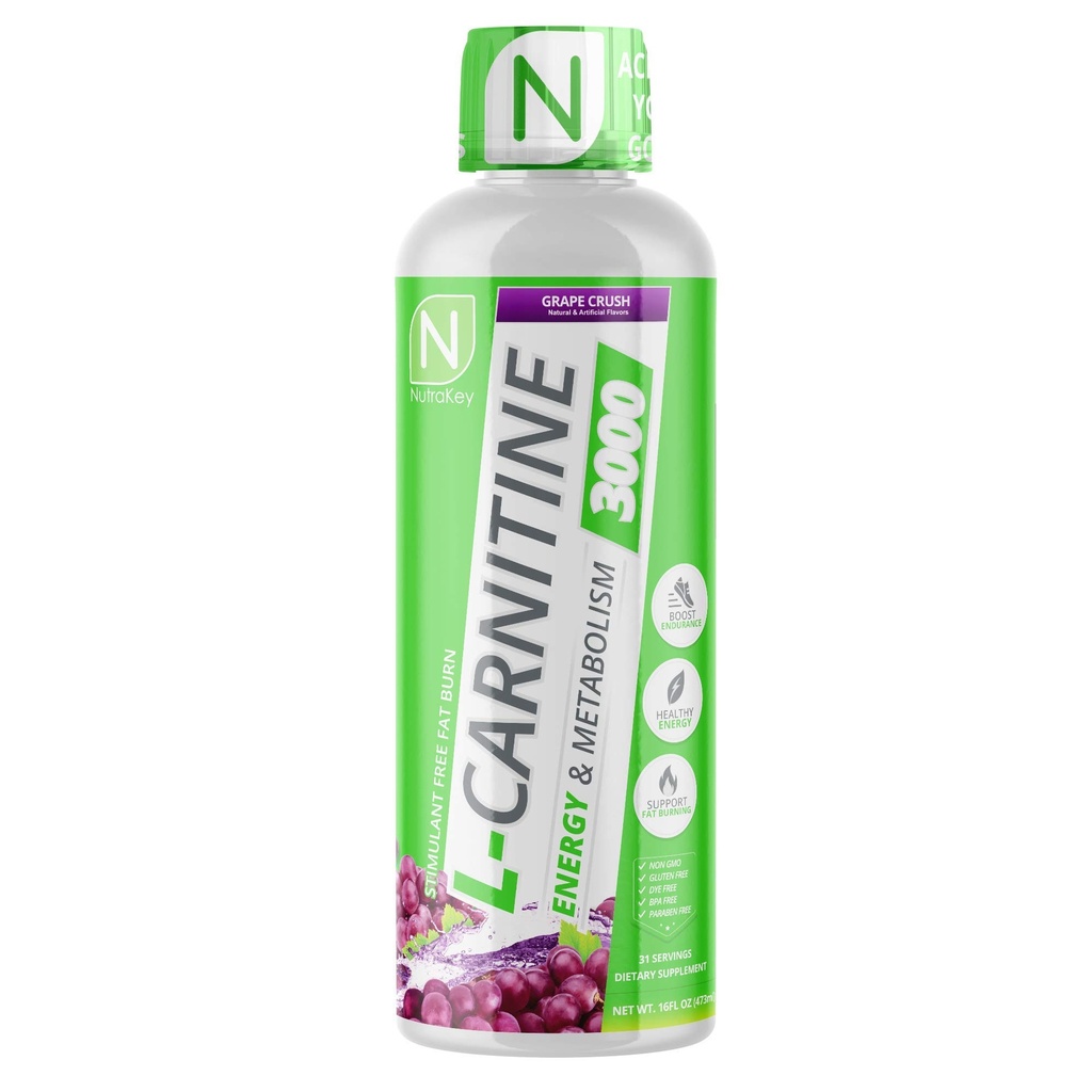 NutraKey L-Carnitine 3000 mg, No Sugar, Gluten Free, Turn into Fuel, (Grape Crush) 31 Servisler