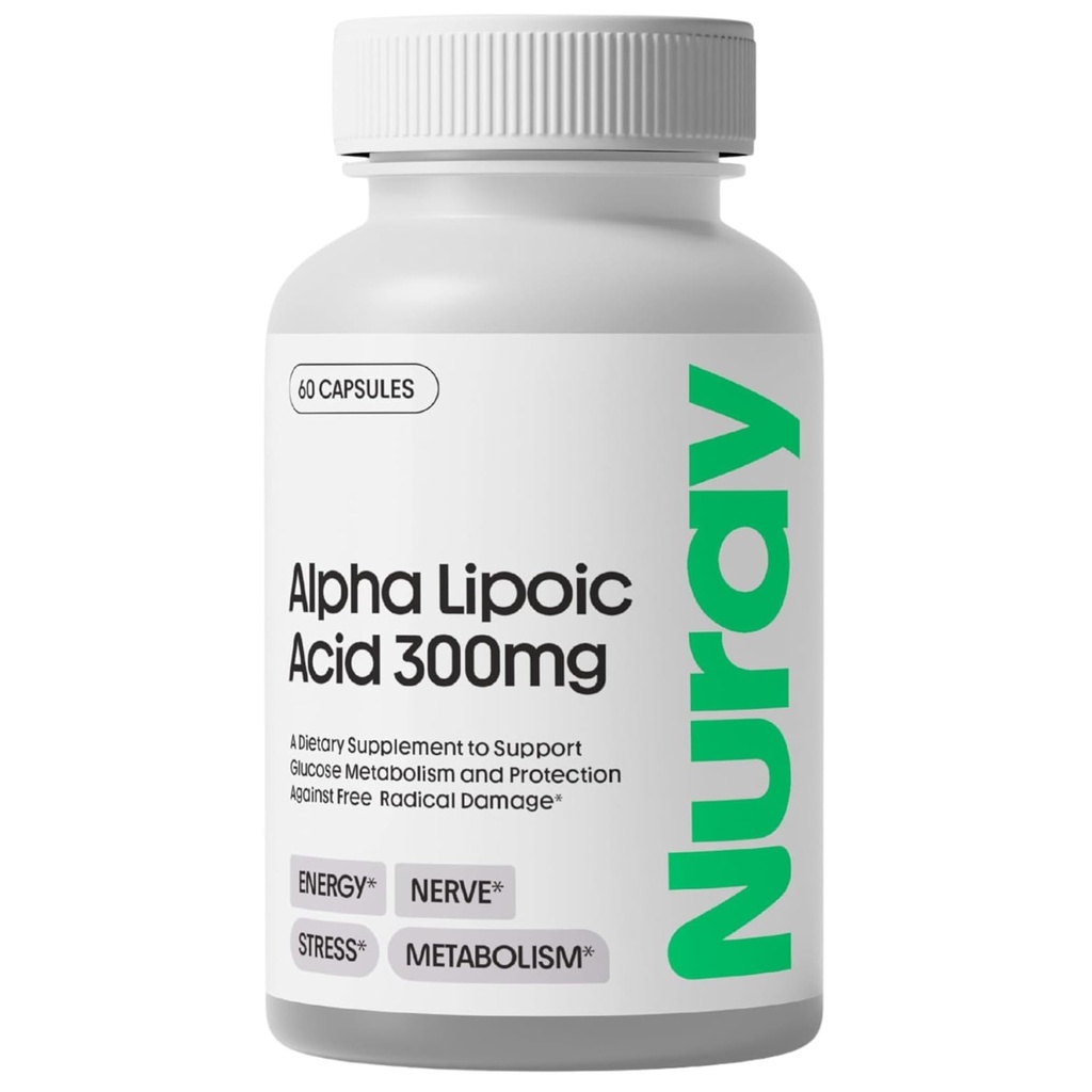 Nuray Alpha Lipoic Acid 300 mg - Sağlıklı Ağlama, Destekler Enerji Üretimi, Proper Nerve Function, Metabolism - 60 Vegetarian Capsules, Gluten-Free Diyetary Supplement